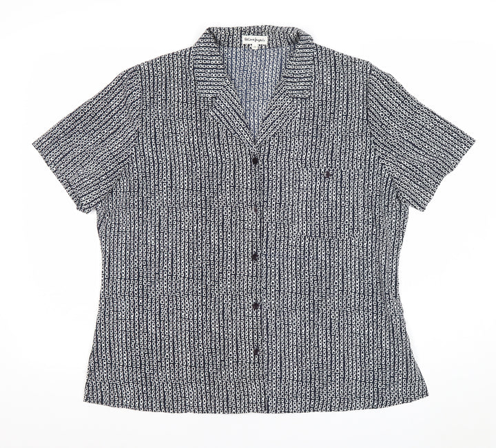 Eccentrico Womens Blue Geometric Button-Up Shirt Size 16
