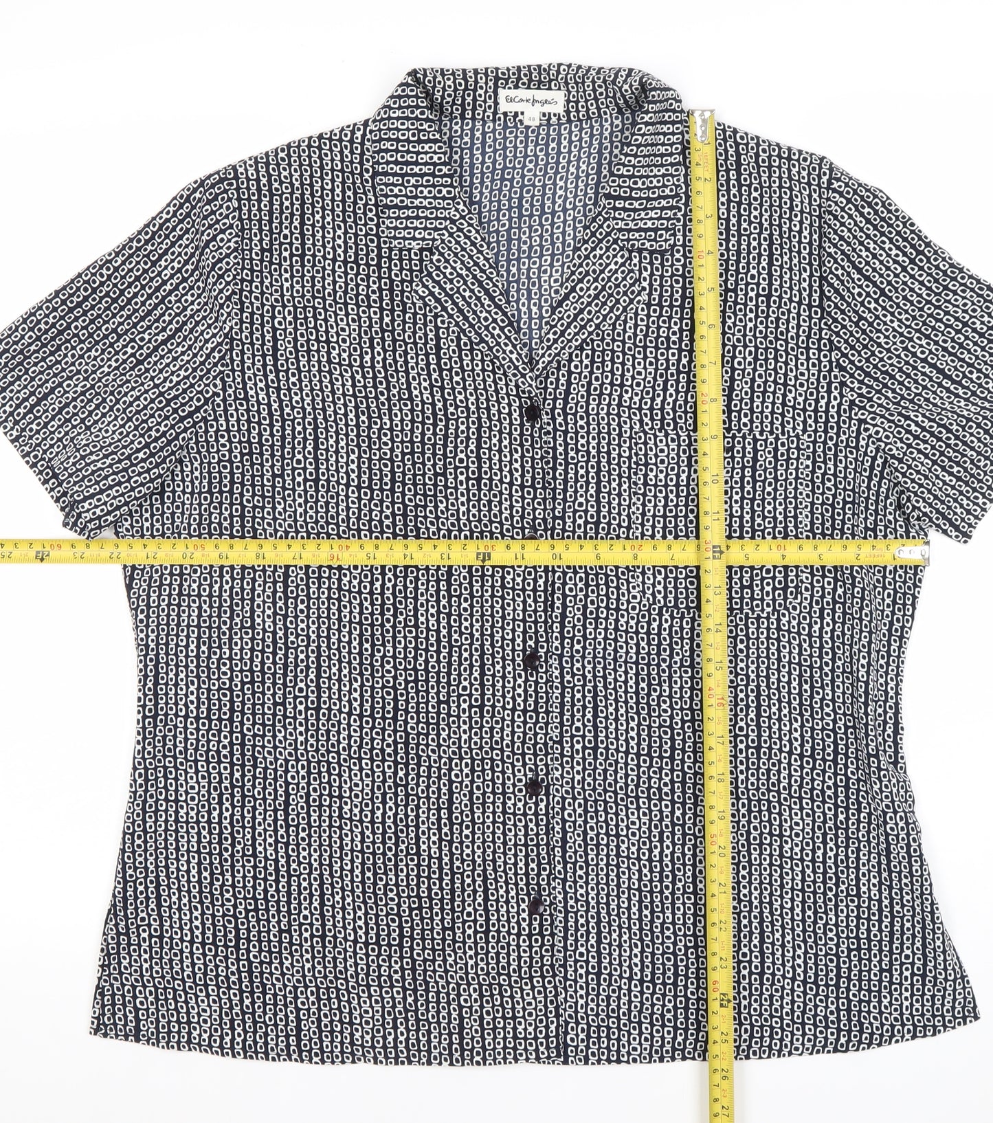 Eccentrico Womens Blue Geometric Button-Up Shirt Size 16