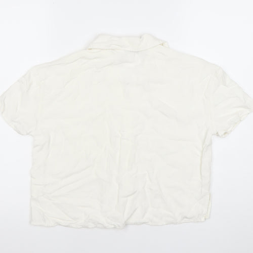 Stradivarius Women’s White Viscose Short Sleeve Button-Up Shirt Size 12