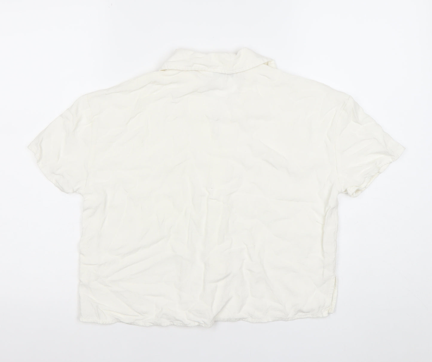Stradivarius Women’s White Viscose Short Sleeve Button-Up Shirt Size 12
