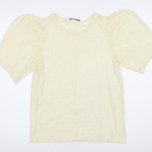 ZARA Women Ivory Lace Puff Sleeve Blouse Size 14