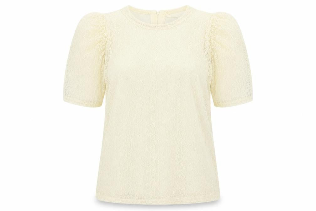 Front view of Zara Women Ivory Lace Puff Sleeve Blouse, size 14