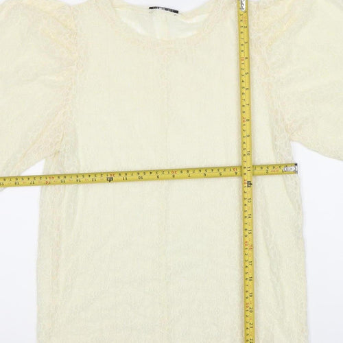 ZARA Women Ivory Lace Puff Sleeve Blouse Size 14