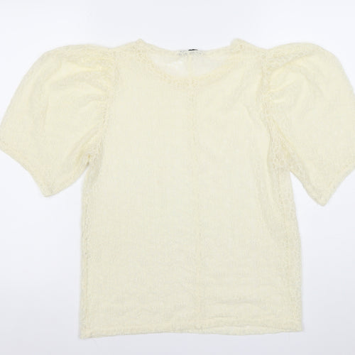 ZARA Women Ivory Lace Puff Sleeve Blouse Size 14