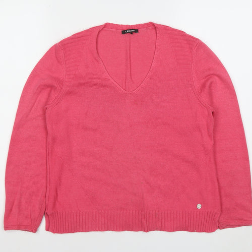 Olsen Women's Pink V-Neck Cotton Blend Jumper Size 12