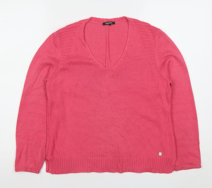Olsen Women's Pink V-Neck Cotton Blend Jumper Size 12