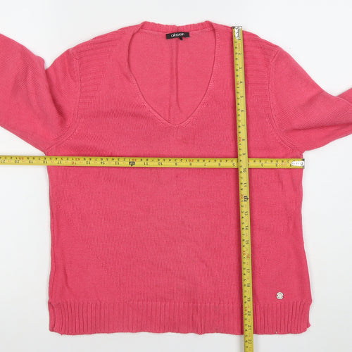 Olsen Women's Pink V-Neck Cotton Blend Jumper Size 12