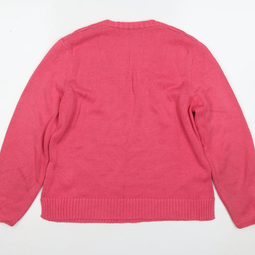Olsen Women's Pink V-Neck Cotton Blend Jumper Size 12