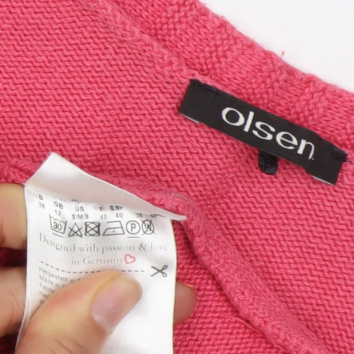 Olsen Women's Pink V-Neck Cotton Blend Jumper Size 12