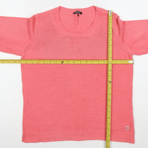 Olsen Women's Pink Cotton Blend Long Sleeve Scoop Neck Jumper Size 10