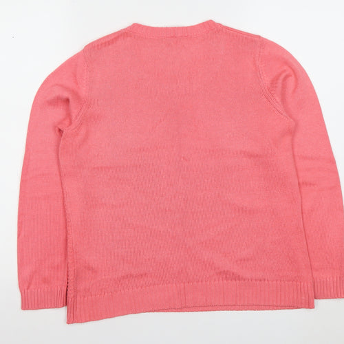 Olsen Women's Pink Cotton Blend Long Sleeve Scoop Neck Jumper Size 10