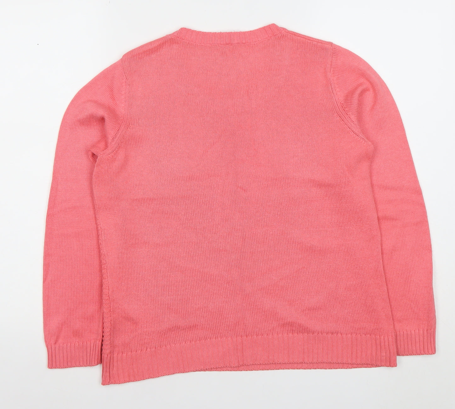 Olsen Women's Pink Cotton Blend Long Sleeve Scoop Neck Jumper Size 10