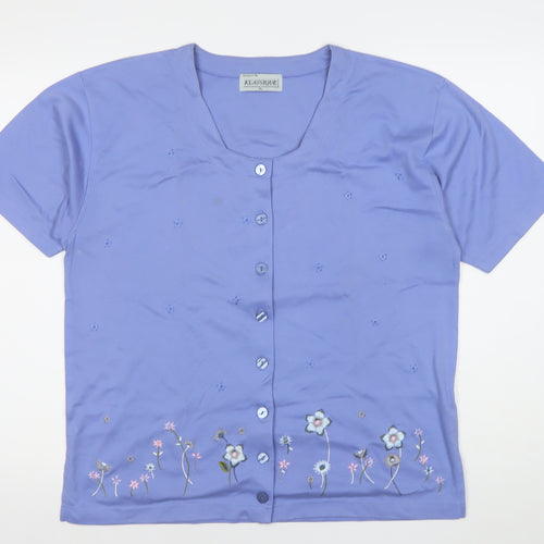 Klassique Women's Blue Floral Embroidered Button-Up Top XL