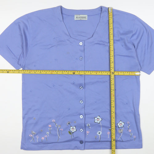 Klassique Women's Blue Floral Embroidered Button-Up Top XL