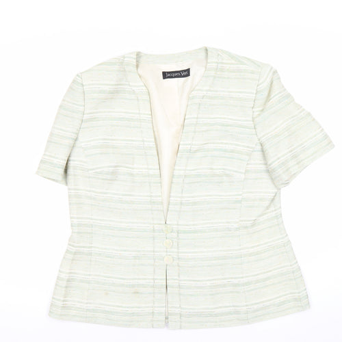 Jacques Vert Women's Beige Striped Short Sleeve Suit Jacket Size 16