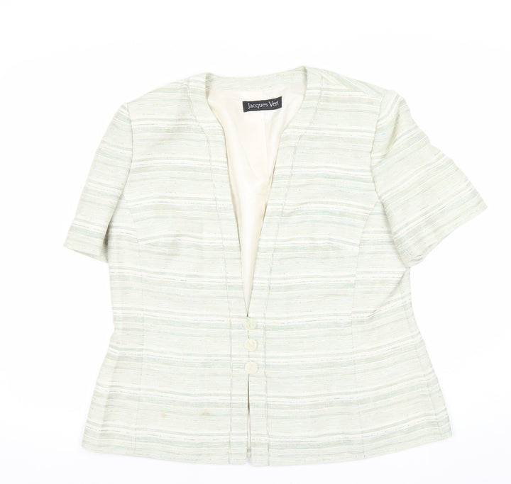 Jacques Vert Women's Beige Striped Short Sleeve Suit Jacket Size 16