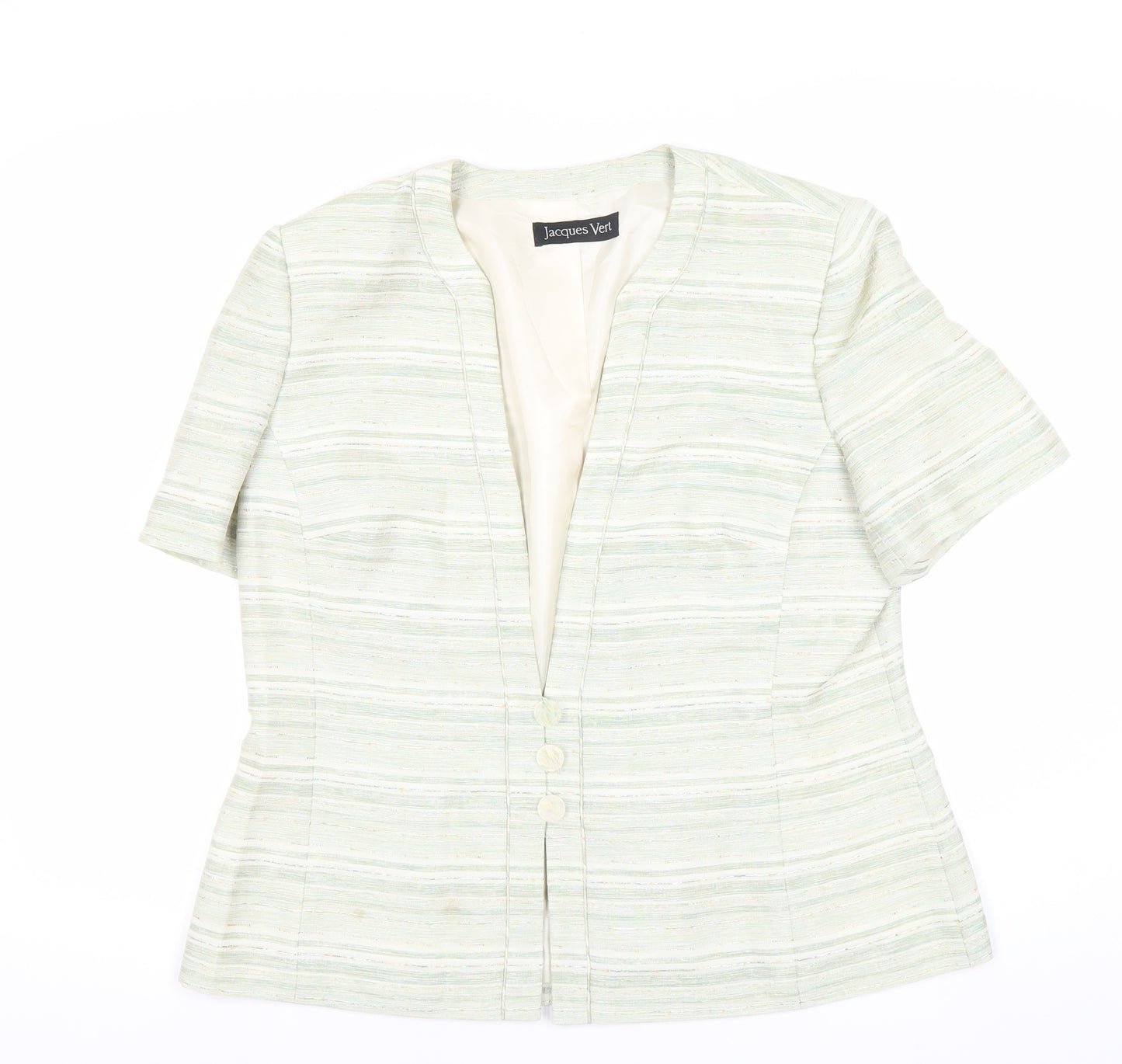 Jacques Vert Women's Beige Striped Short Sleeve Suit Jacket Size 16