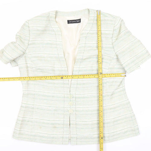 Jacques Vert Women's Beige Striped Short Sleeve Suit Jacket Size 16