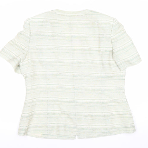 Jacques Vert Women's Beige Striped Short Sleeve Suit Jacket Size 16