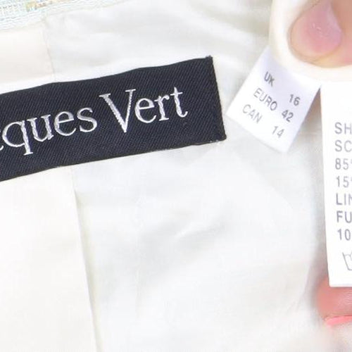 Jacques Vert Women's Beige Striped Short Sleeve Suit Jacket Size 16