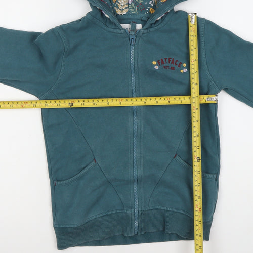 FatFace Girls Green Full Zip Hoodie 8 Years Hooded Floral Lined Sweatshirt