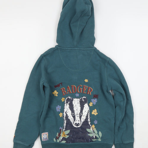 FatFace Girls Green Full Zip Hoodie 8 Years Hooded Floral Lined Sweatshirt