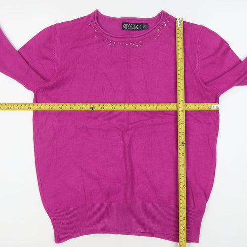 Castle of Ireland Womens Pink Jumper Size 12 Crew Neck Long Sleeve