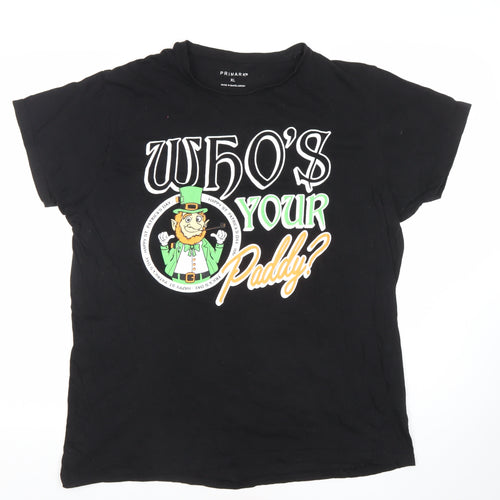 Primark Men Black XL Funny 'Who's Your Paddy?' Graphic Cotton T-Shirt