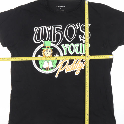 Primark Men Black XL Funny 'Who's Your Paddy?' Graphic Cotton T-Shirt