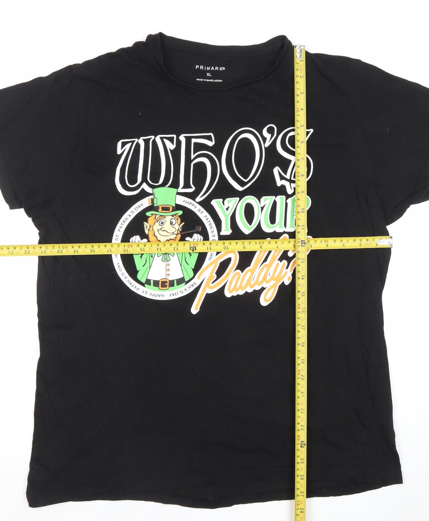 Primark Men Black XL Funny 'Who's Your Paddy?' Graphic Cotton T-Shirt