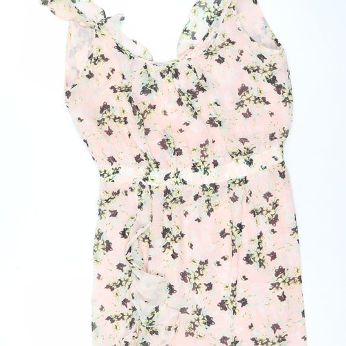 MNG Collection Women’s Pink Floral Chiffon Ruffle Mini Dress Size 10