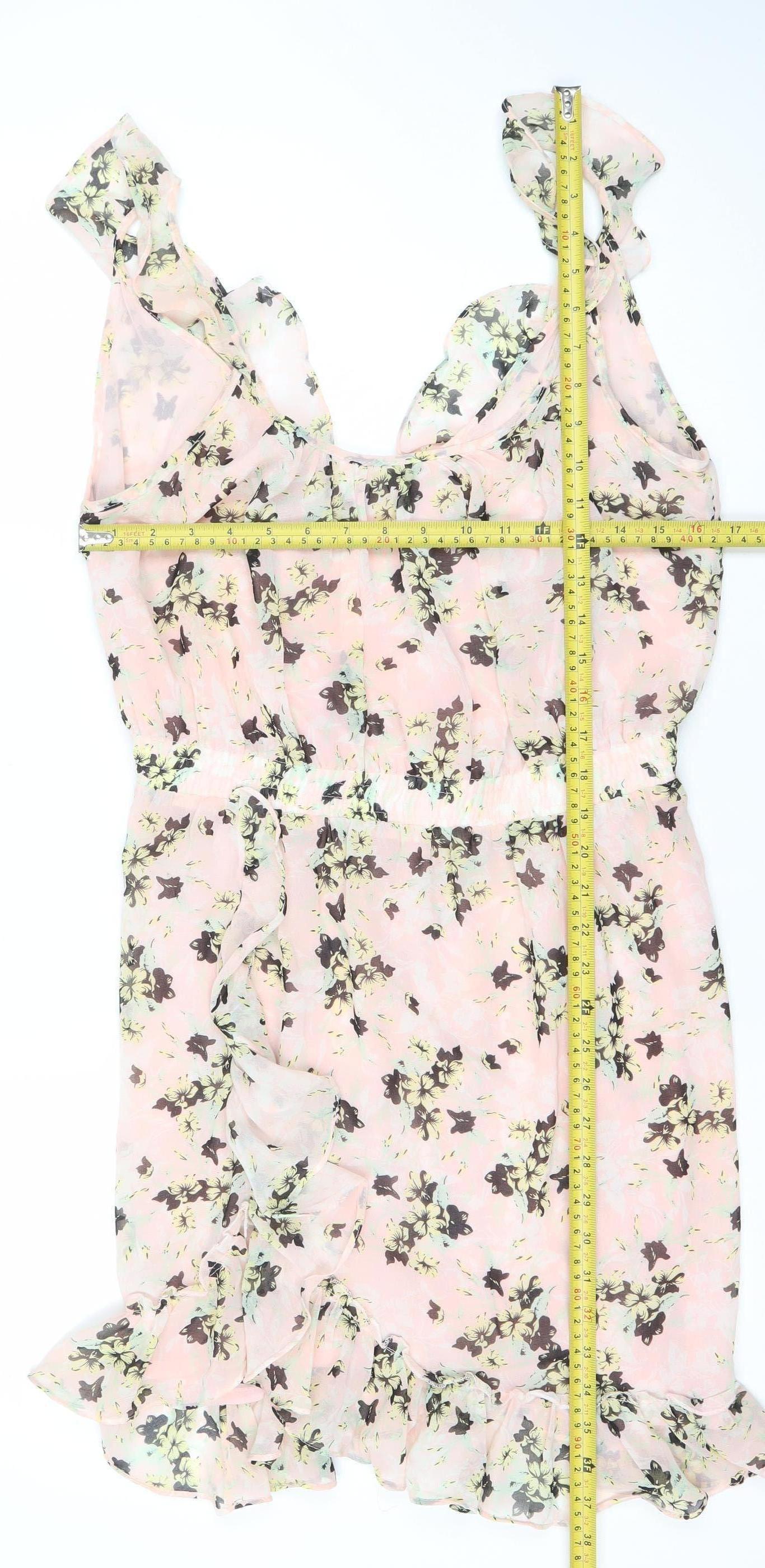 MNG Collection Women’s Pink Floral Chiffon Ruffle Mini Dress Size 10