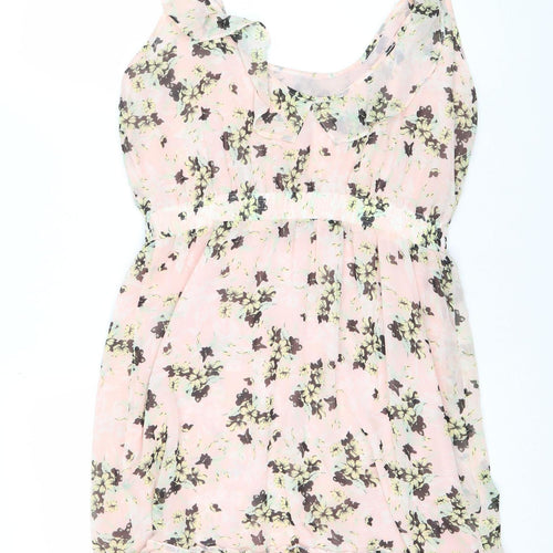 MNG Collection Women’s Pink Floral Chiffon Ruffle Mini Dress Size 10