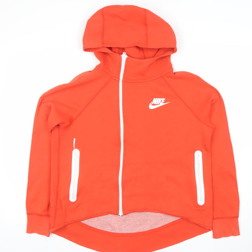 Nike Womens Red Full Zip Hoodie Size L Raglan Sleeve Cotton Blend