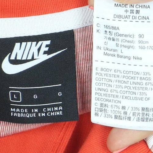 Nike Womens Red Full Zip Hoodie Size L Raglan Sleeve Cotton Blend