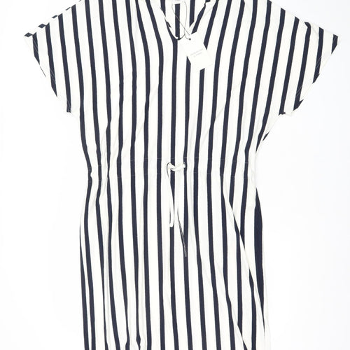 Jacqueline de Yong Women White Navy Striped T-Shirt Dress M