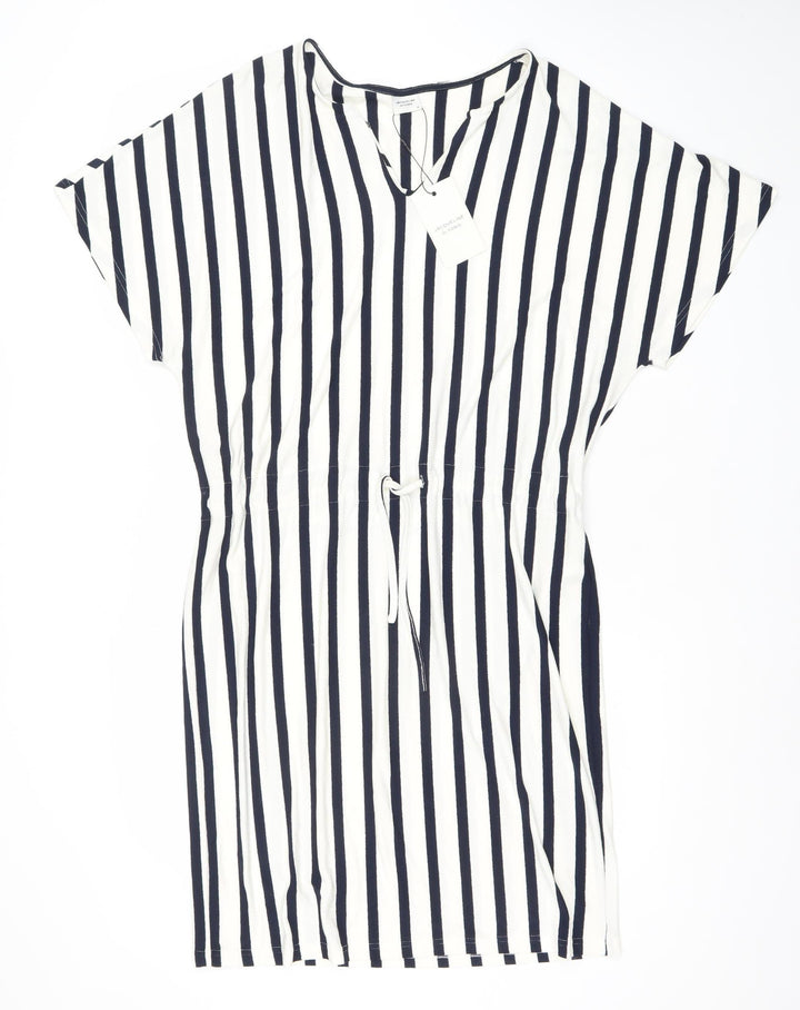 Jacqueline de Yong Women White Navy Striped T-Shirt Dress M