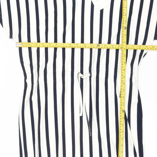 Jacqueline de Yong Women White Navy Striped T-Shirt Dress M
