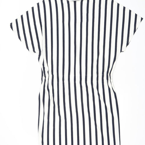 Jacqueline de Yong Women White Navy Striped T-Shirt Dress M