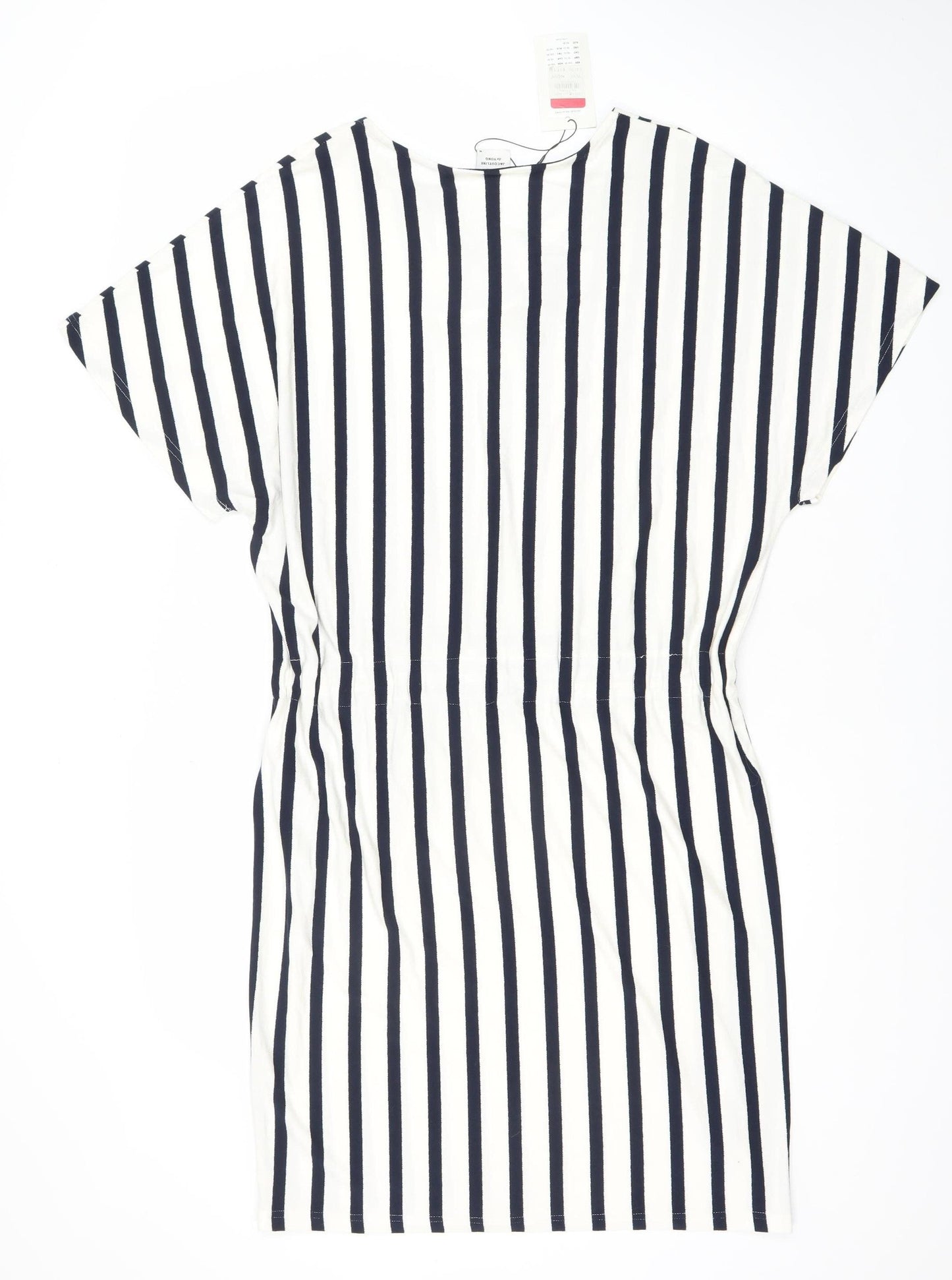 Jacqueline de Yong Women White Navy Striped T-Shirt Dress M
