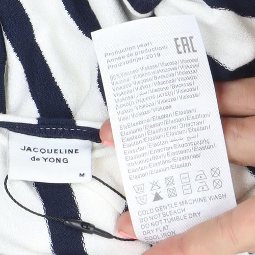 Jacqueline de Yong Women White Navy Striped T-Shirt Dress M