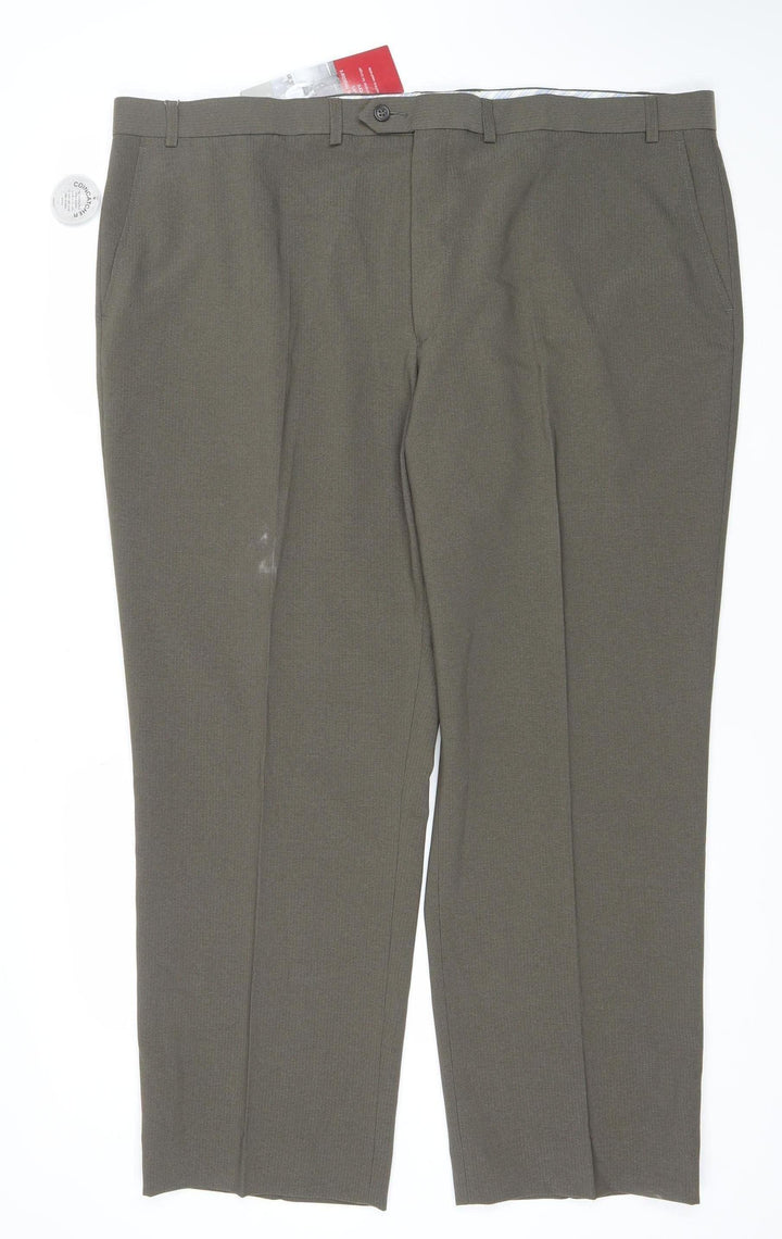 Marks and Spencer Men Taupe Crease Resistant Dress Trousers 46L Polyester