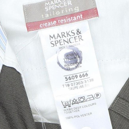 Marks and Spencer Men Taupe Crease Resistant Dress Trousers 46L Polyester