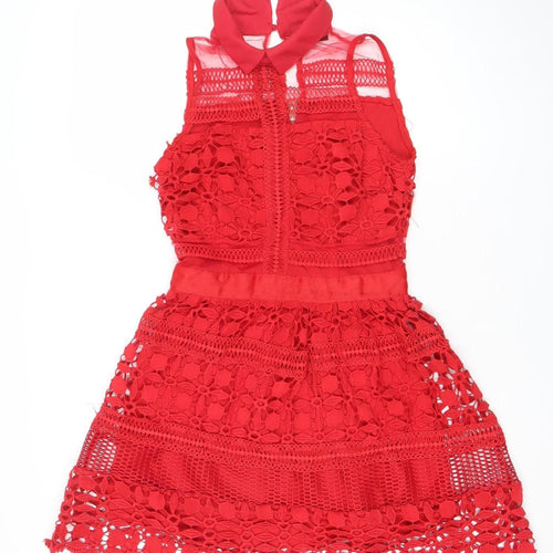 Dainty Women's Red Lace Fit & Flare Sleeveless Party Dress Size S