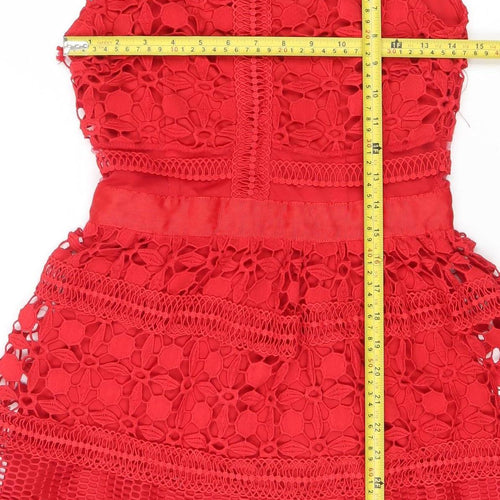 Dainty Women's Red Lace Fit & Flare Sleeveless Party Dress Size S
