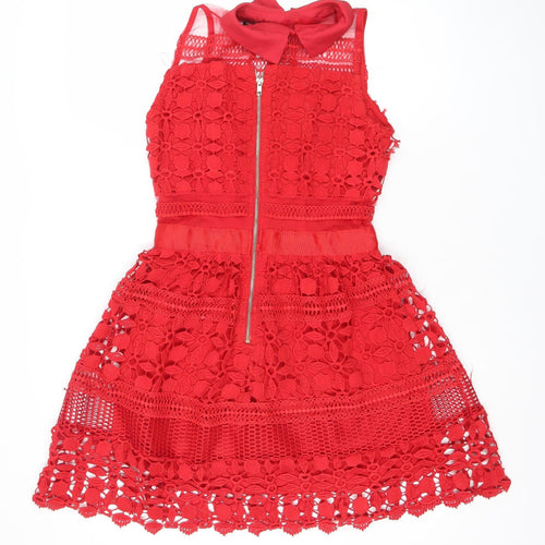 Dainty Women's Red Lace Fit & Flare Sleeveless Party Dress Size S
