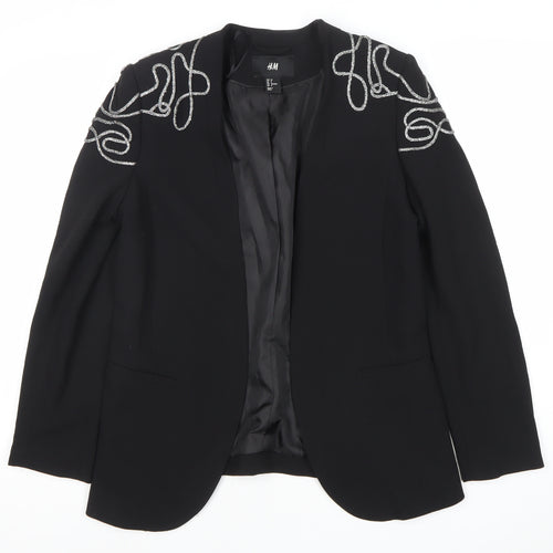 H&M Womens Black Embellished Tuxedo Style Blazer Size 8