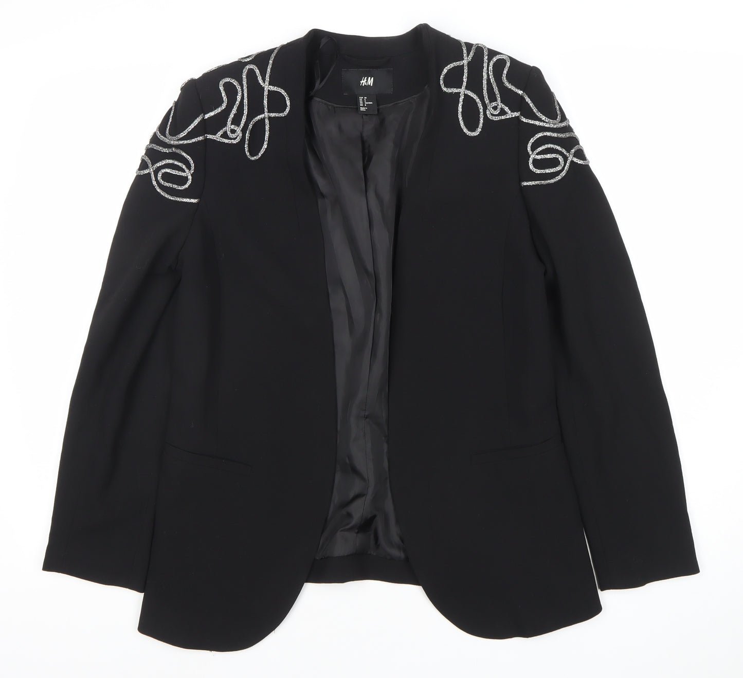 H&M Womens Black Embellished Tuxedo Style Blazer Size 8