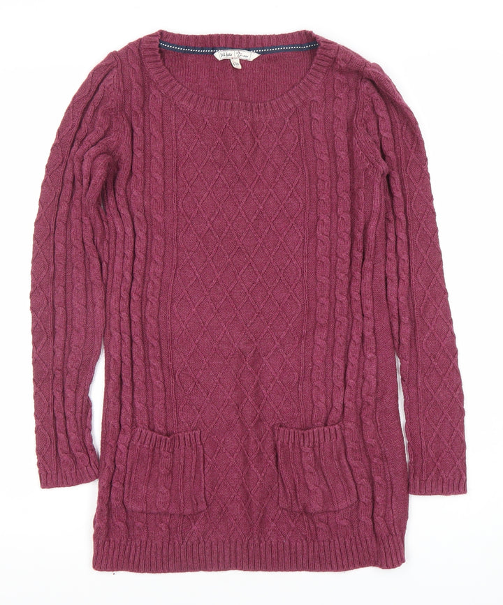 Fat Face Women's Purple Cable-Knit Tunic Jumper Size 10 Wool Blend