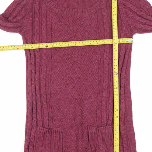 Fat Face Women's Purple Cable-Knit Tunic Jumper Size 10 Wool Blend